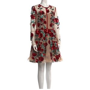 Bronx and Banco Red Floral Long Sleeve Dress